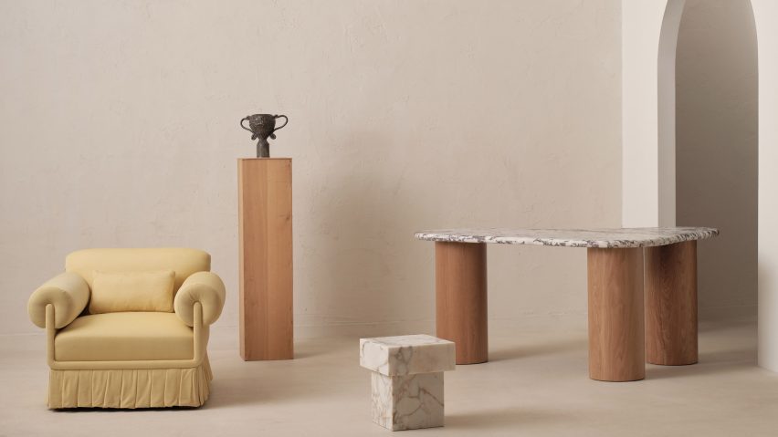 Display of furniture in earthy tones