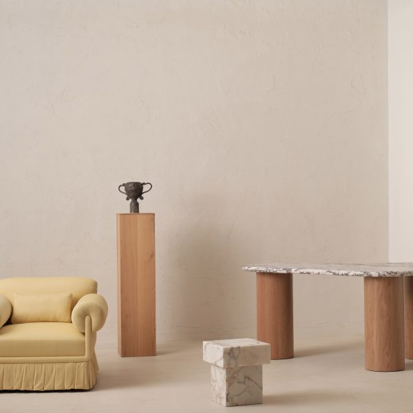 Display of furniture in earthy tones
