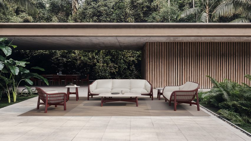 Outdoor furniture set displayed on a terrace