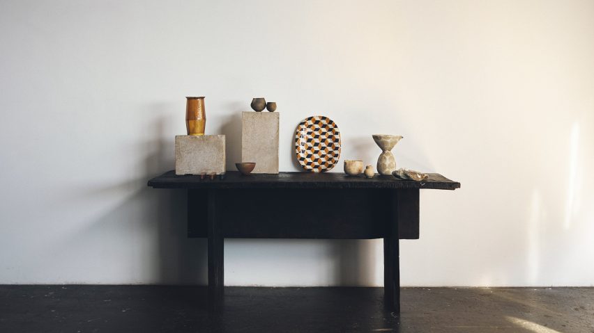 Display of ceramics for emerging makers exhibition