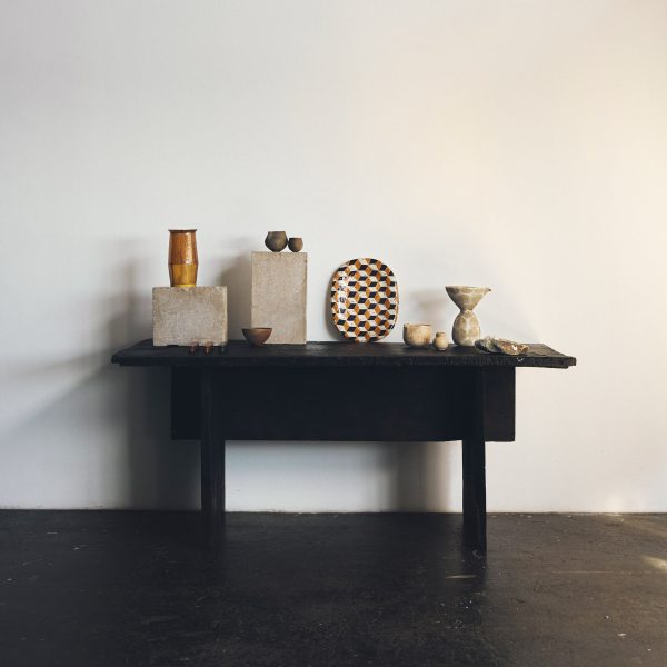 Display of ceramics for emerging makers exhibition