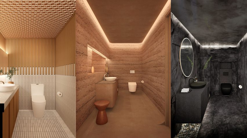 Collage of bathrooms by Toto
