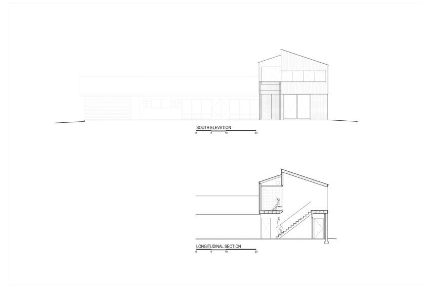 Section and elevation of Adkins Treehouse by Benjamin Hall Design