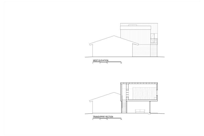 Section and elevation of Adkins Treehouse by Benjamin Hall Design