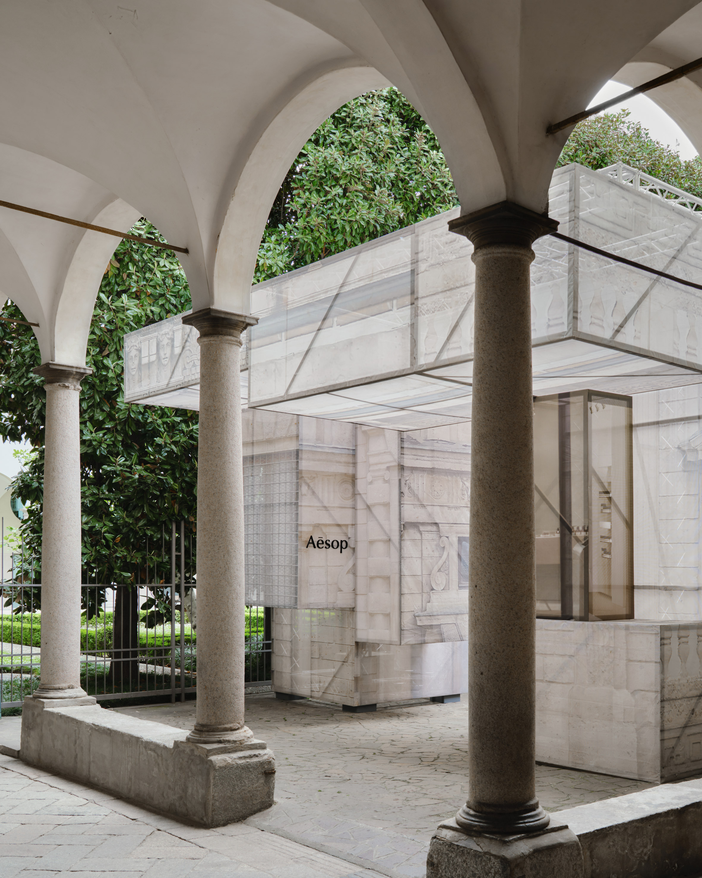 Cloister in Milan with installation