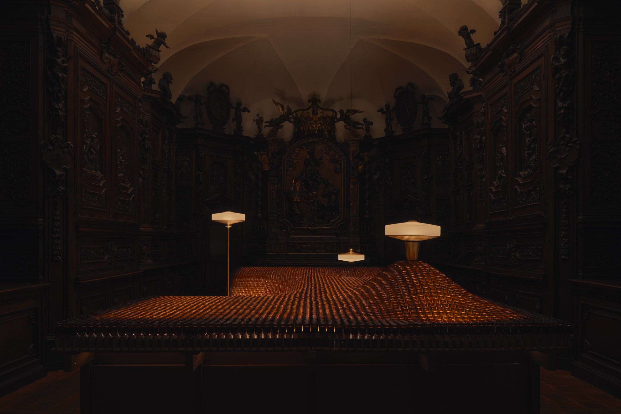 Aesop lamps on glass desk