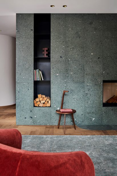 Fireplace of Switzerland residence with interiors by Patricia Urquiola