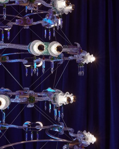 Mille Fleurs chandelier by Bethan Laura Wood in Baccarat Crystal Crypt