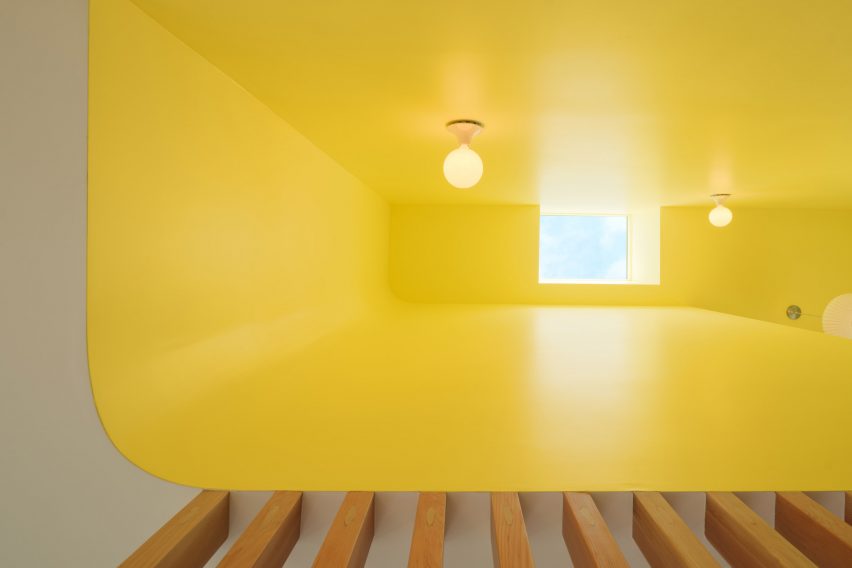 Yellow stairwell detail in Los Angeles ADU