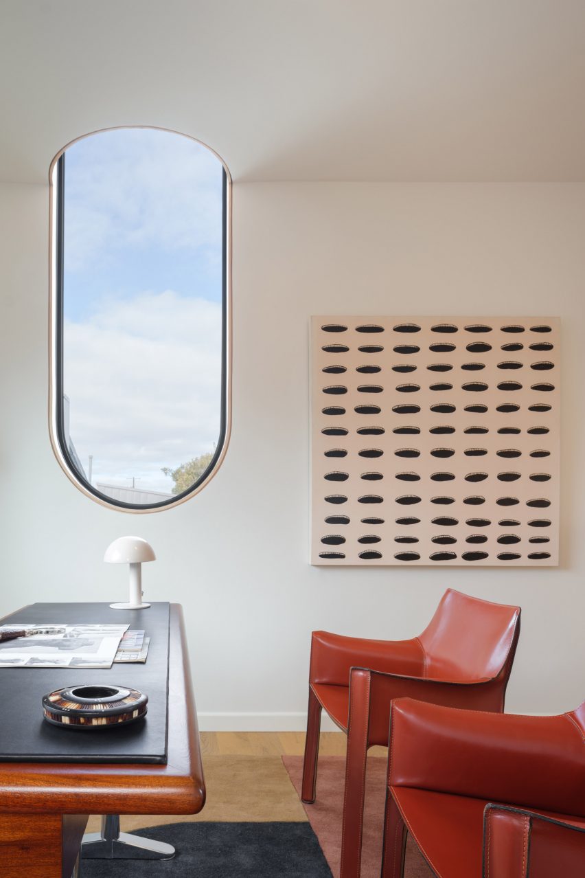 Office detail with oblong window in Los Angeles ADU