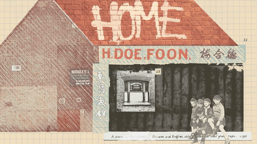 a collage in tones of beige, black and orange