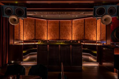 Timber-clad DJ booth at Dragon-i