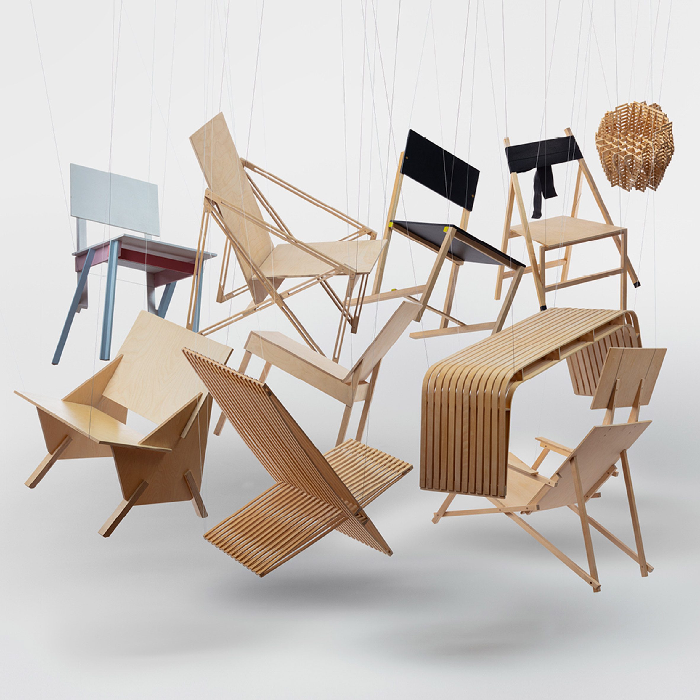 a selection of wooden chair designs by students at estonian academy of arts