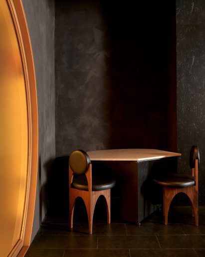 Walnut chairs in New York cafe