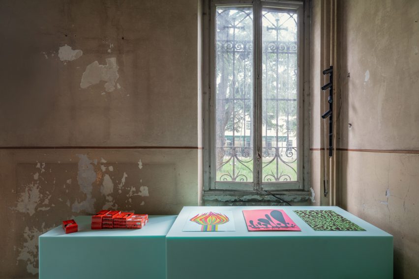 Photo of packaging and graphic design displays in the House of Creatures exhibition