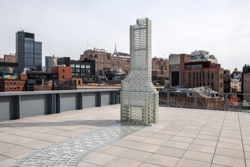 Kelly Akashi Glass-brick chimney at the Whitney Museum