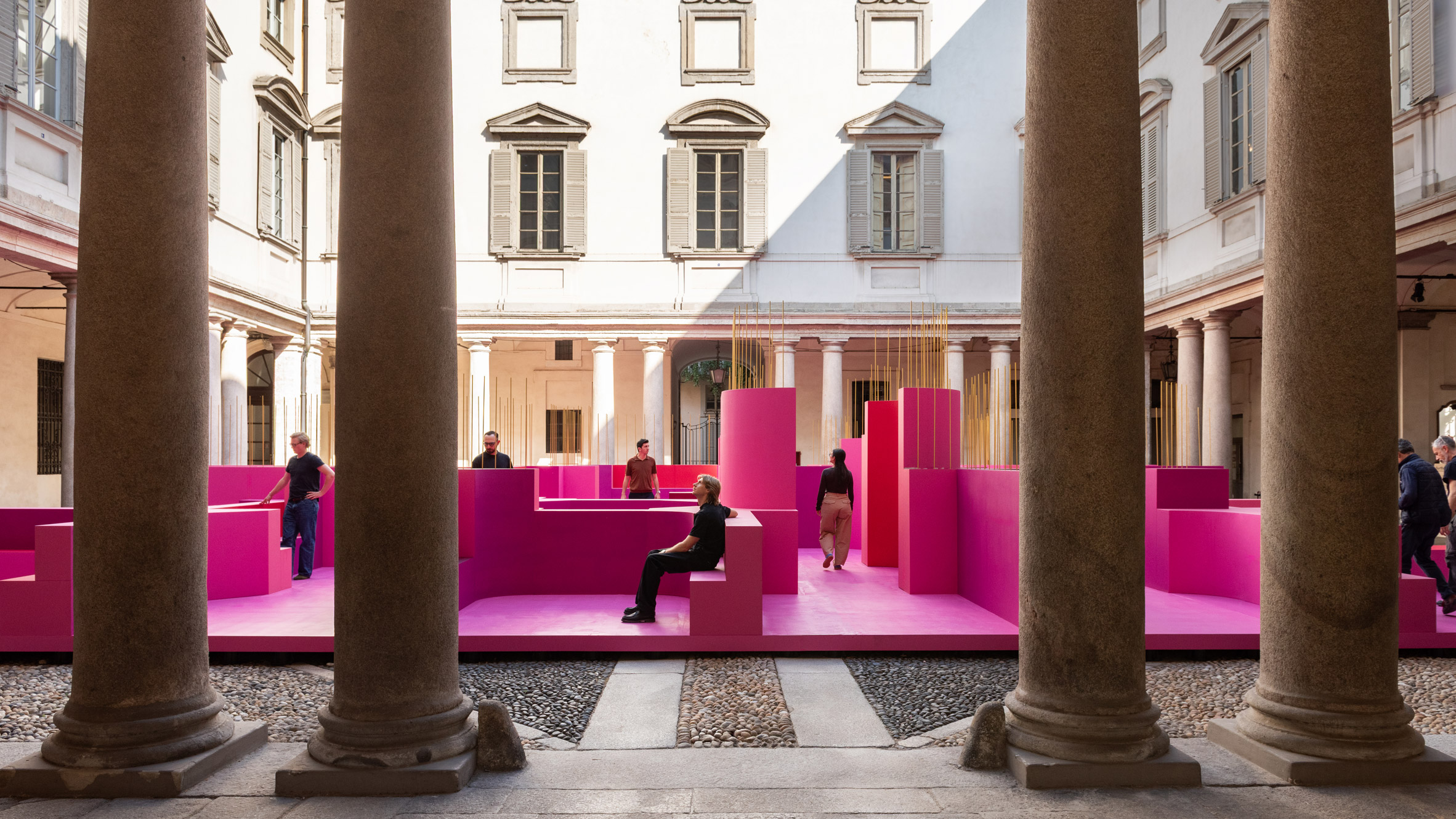Pink labyrinth by Lina Ghotmeh at Milan design week