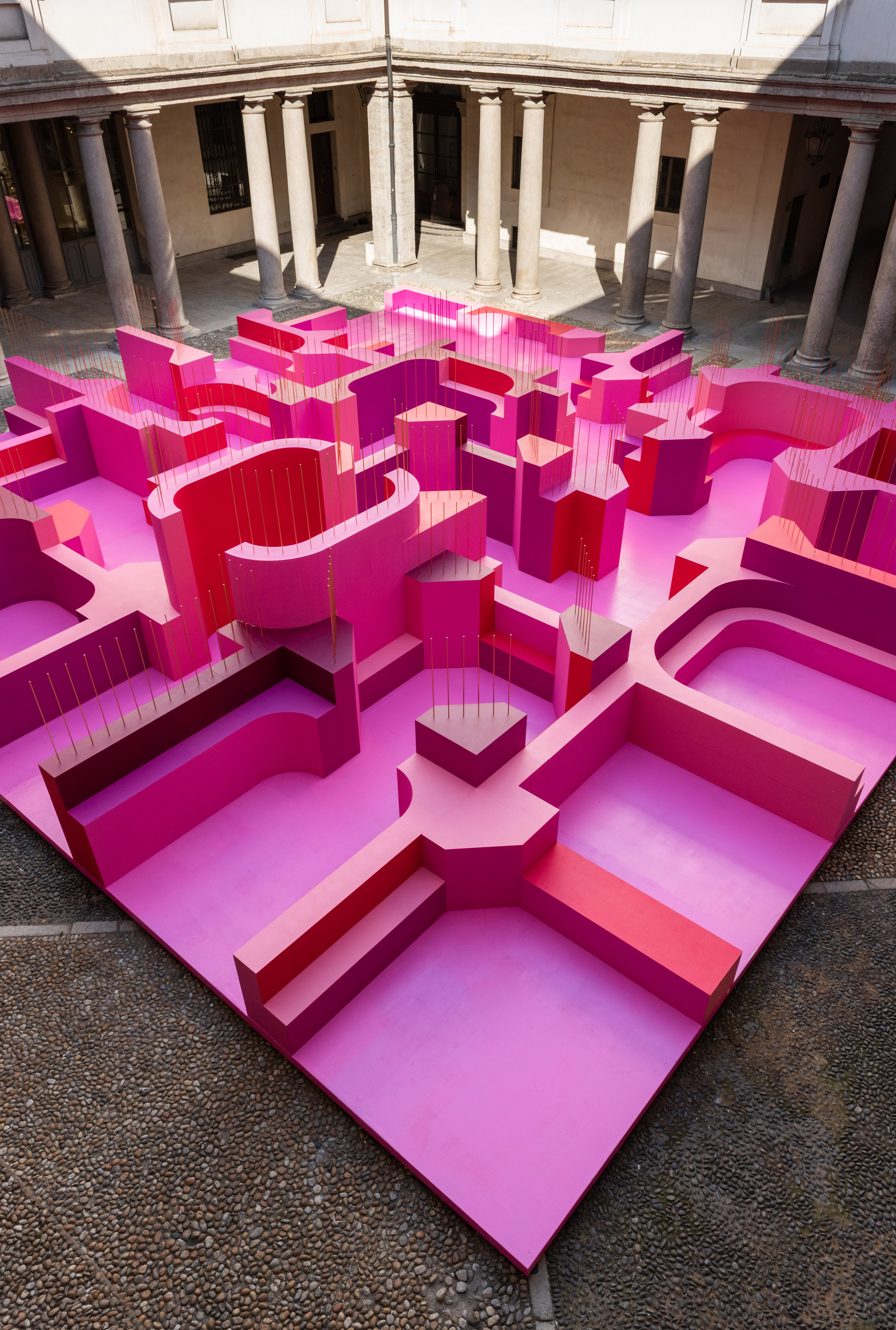 Pink labyrinth by Lina Ghotmeh at Milan design week