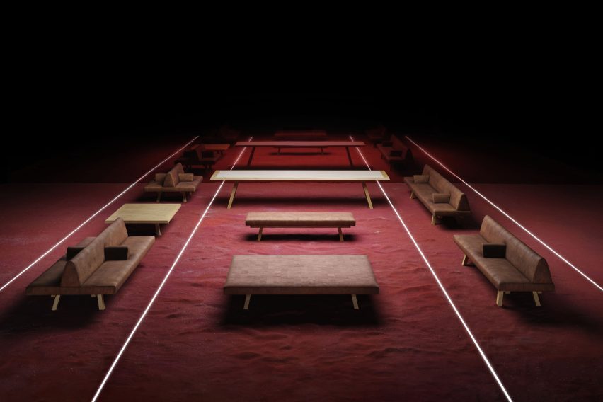 Furniture with angled wooden legs
