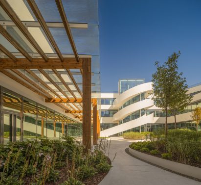 Shaded by timber canopies at Lisbon office