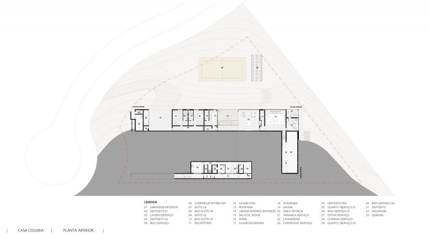 Lower floor plan of Casa Colmeia