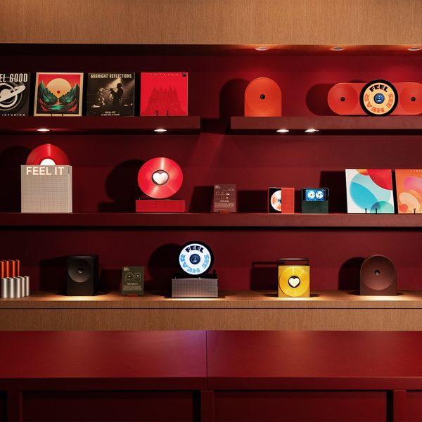 Exhibition display showing a range of objects and devices within Samsung's Design is an Act of Love installation
