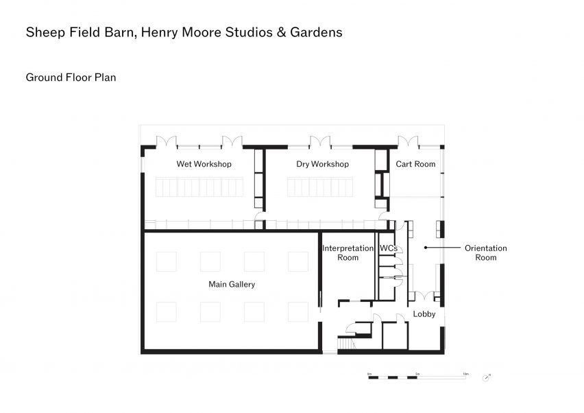 Ground floor plan of Sheep Field Barn, Henry Moore Studios & Gardens, by DSDHA // Rob Hill