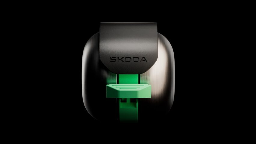 Rendering of the front of the Škoda DuoBell showing a pushtab for ringing