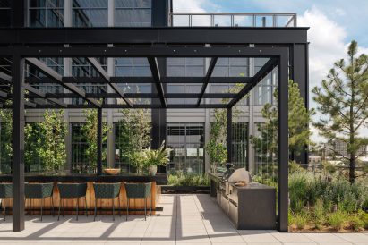 Rooftop terrace at Steel House office block in Denver by Morris Adjmi Architects