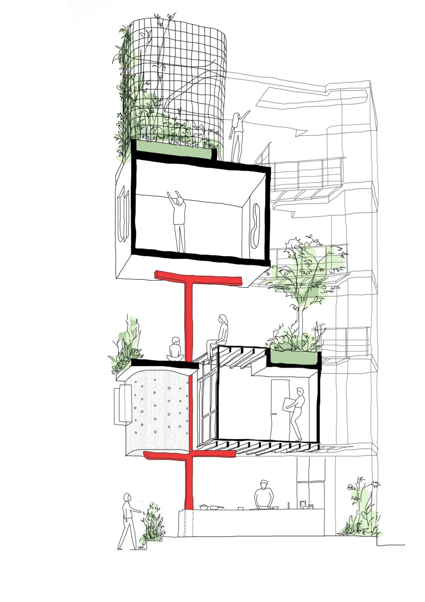 Section of TH+ House in Vietnam by ODDO Architects