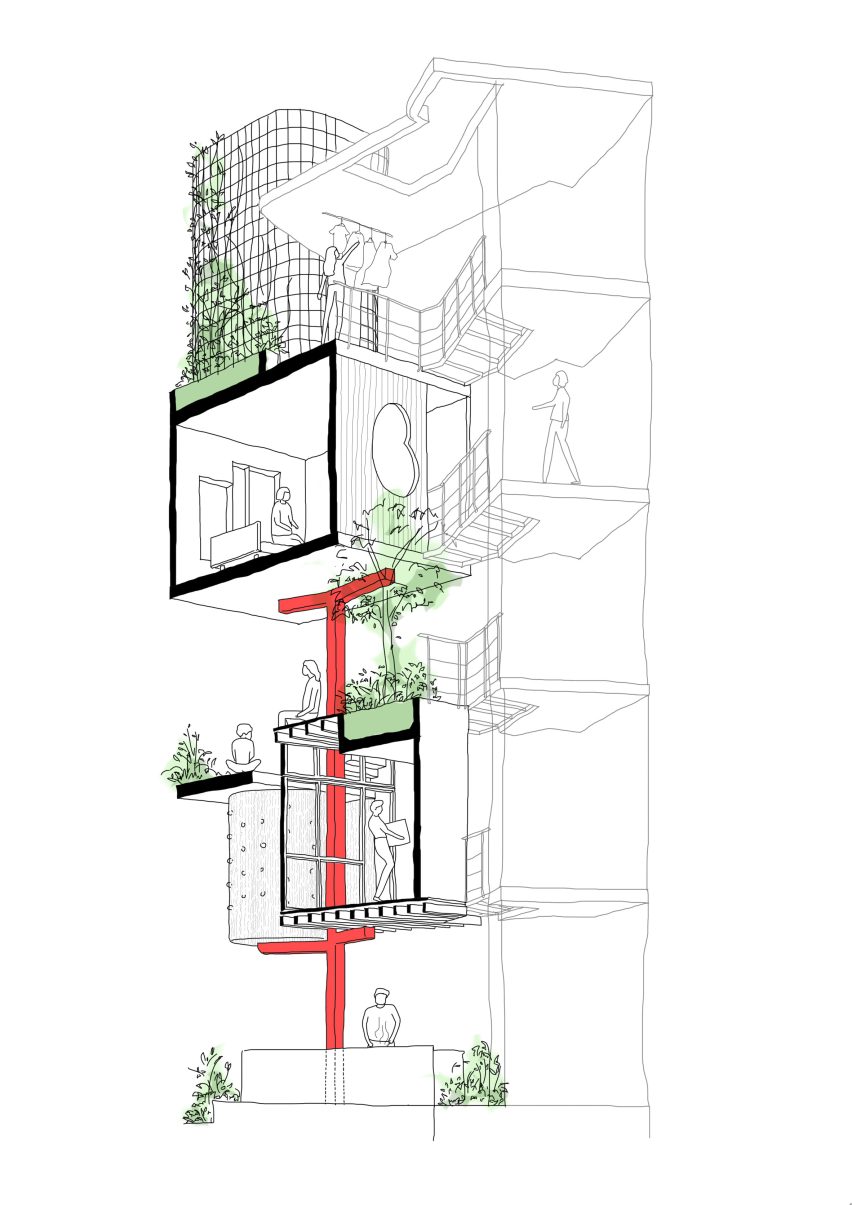 Section of TH+ House in Vietnam by ODDO Architects
