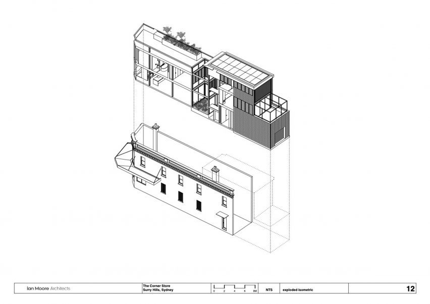 Exploded isometric of Ian Moore Architects' The Corner Store in Surry Hills, Sydney