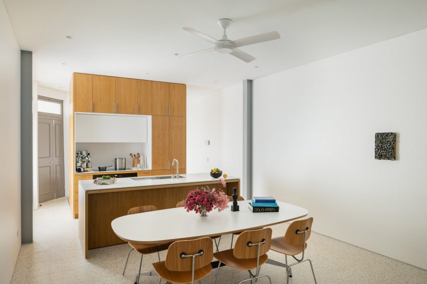 Wood-toned dining area