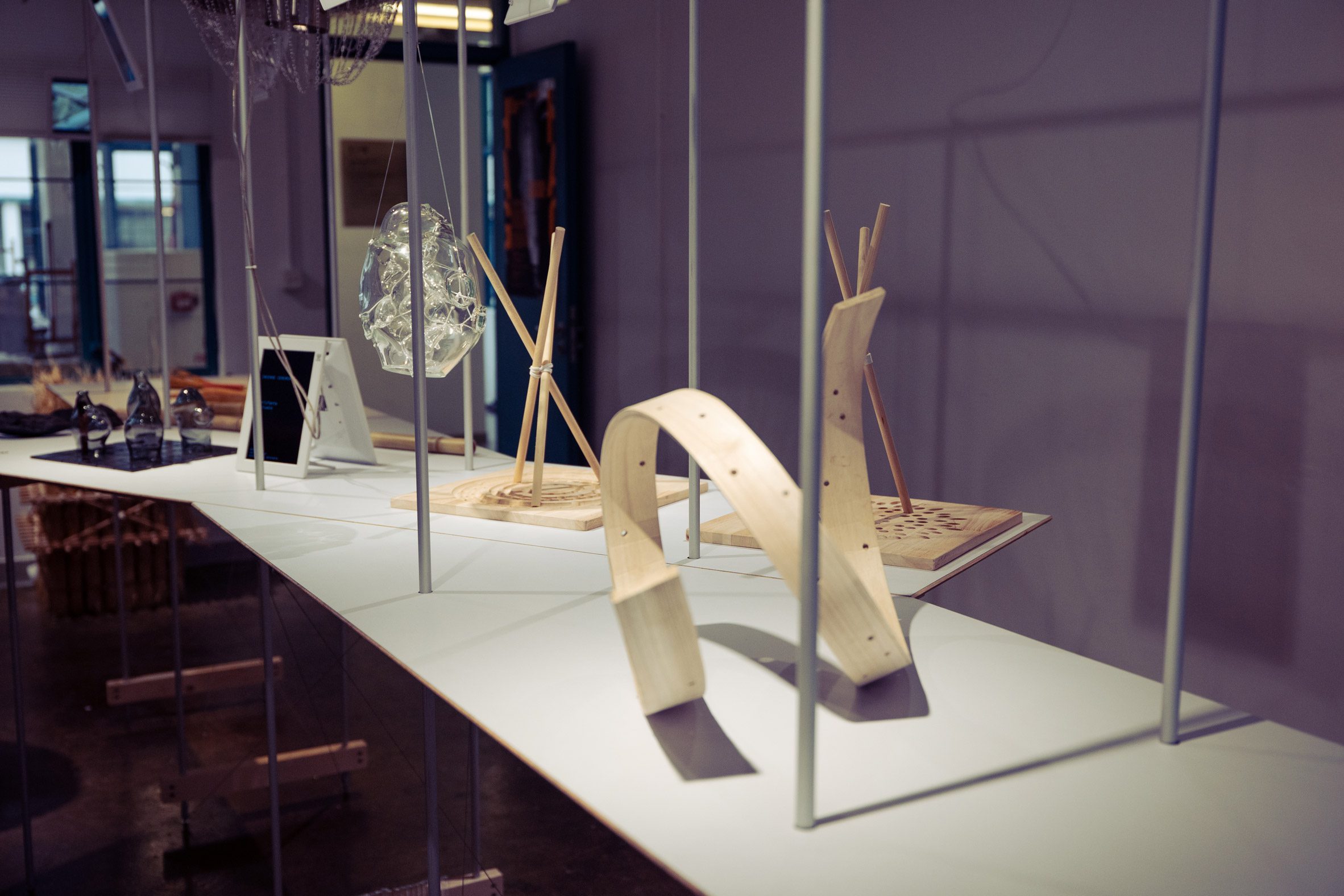a photograph of design objects in an exhibition
