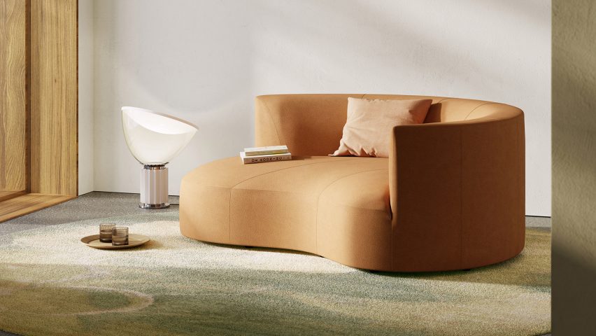 Orange-toned rounded sofa
