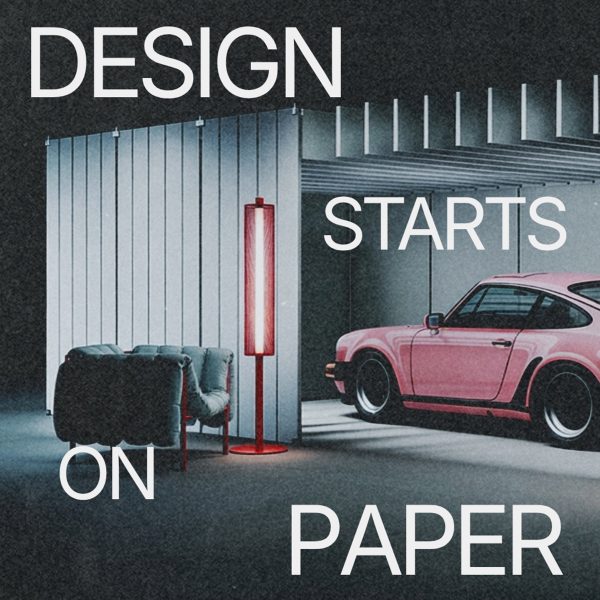 Poster graphics for Design Starts On Paper exhibition