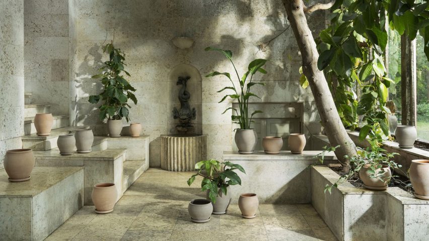 Display of terracota pots and plants