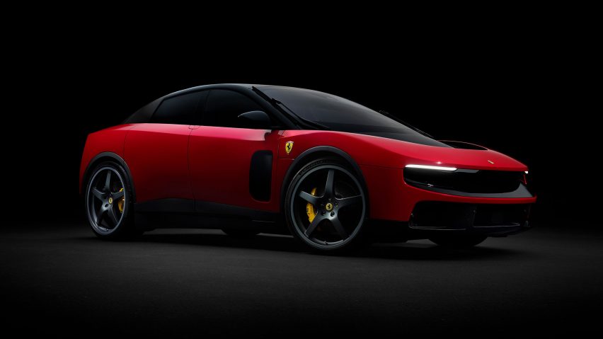 Three-quarter view of red Ferrari Luce