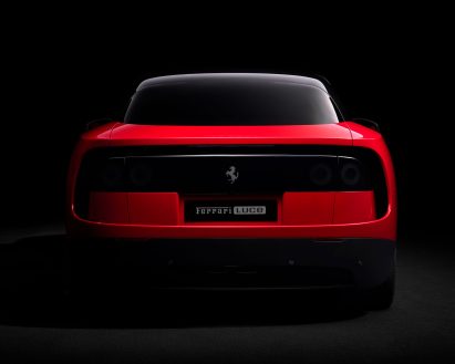 Rear view of red Ferrari Luce