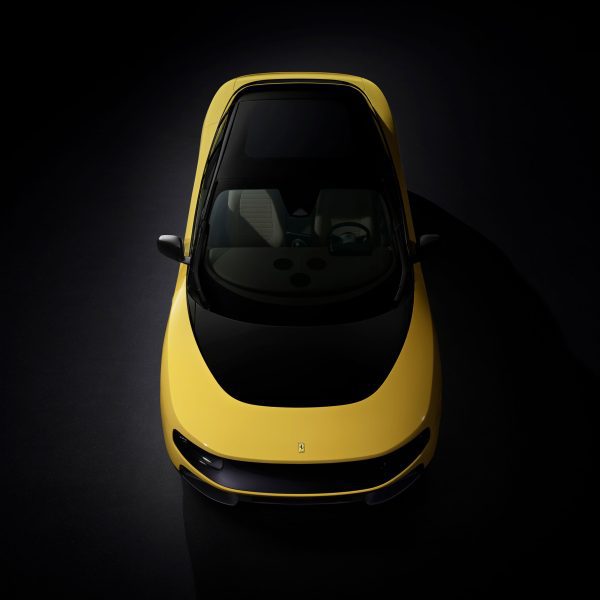 Aerial view of yellow Ferrari Luce