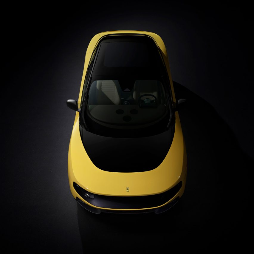 Aerial view of yellow Ferrari Luce