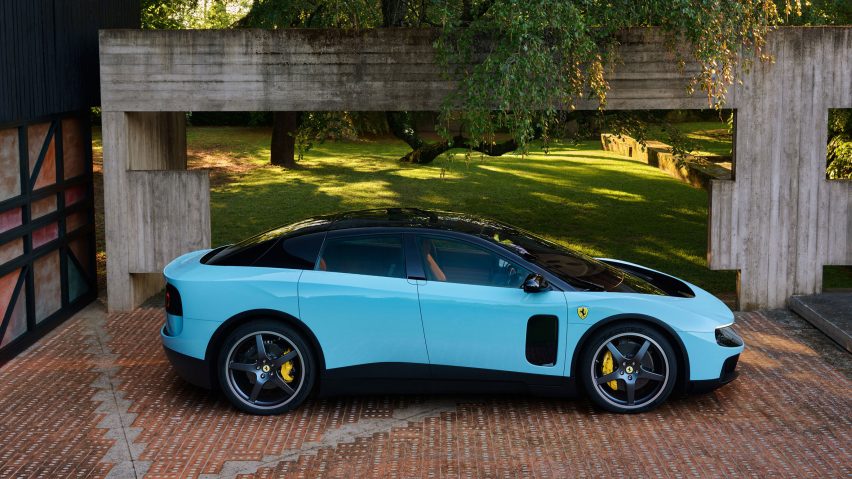Side view of blue Ferrari Luce