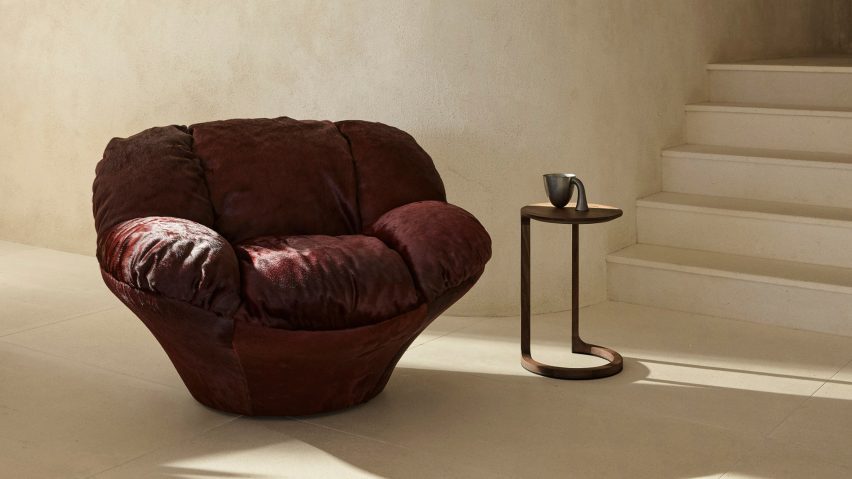 Display of couch and side table