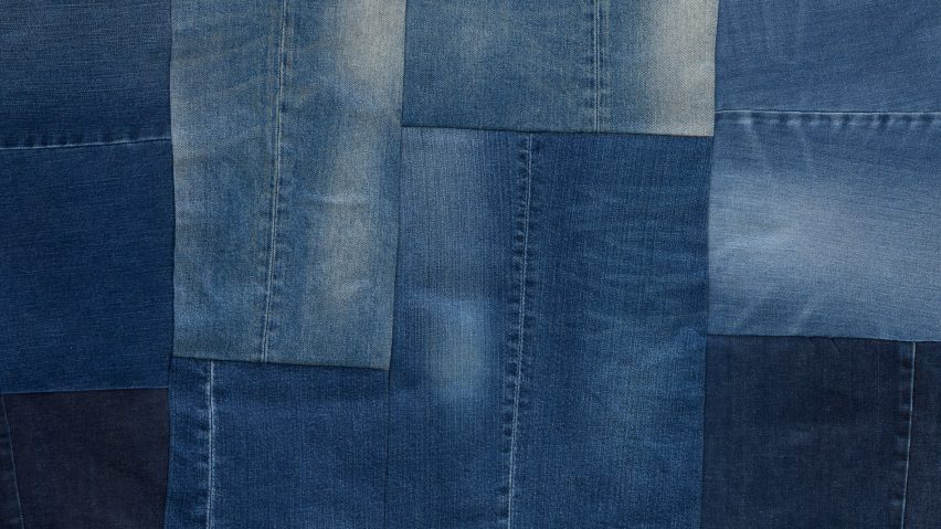 Collage of recyled denim scraps