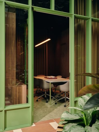 Office with glass doors