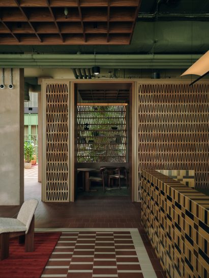 Terracotta bricks at Startford workspace