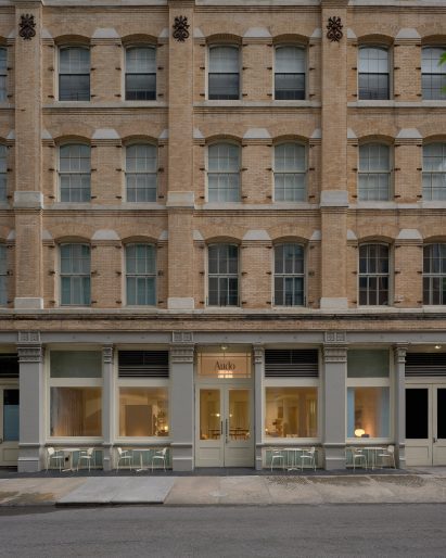 The exterior of Audo House in a historic building on Laight Street in Tribeca