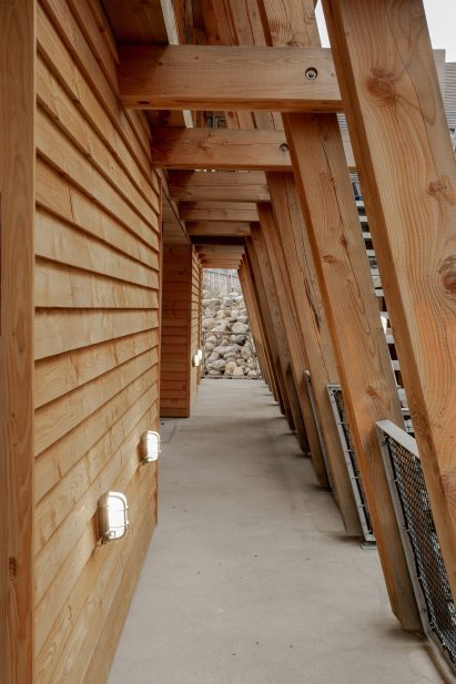 Timber structure of floating community space by Arcgency and MAST