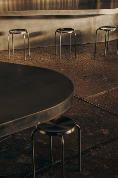 steel furniture on a concrete floor