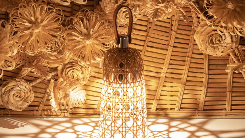 Lamp against basket woven background